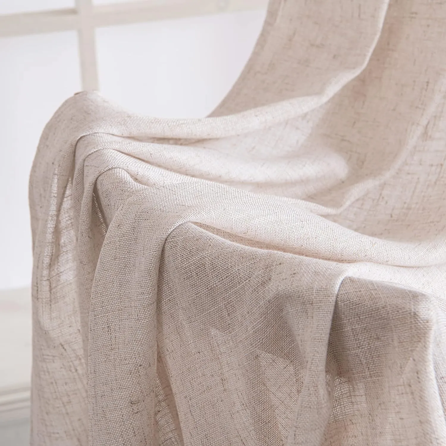 MIULEE Natural White Linen Curtains 96 Inch Long 2 Panels for Bedroom Living Room, Soft Thick Linen Textured Window Drapes Semi Sheer Light Filtering Rod Pocket Back Tab Neutral Farmhouse Cream Ivory