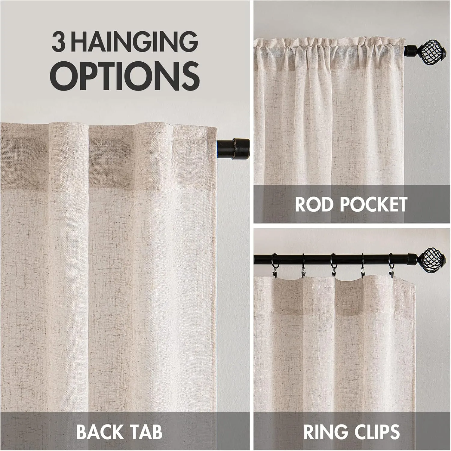 MIULEE Natural White Linen Curtains 96 Inch Long 2 Panels for Bedroom Living Room, Soft Thick Linen Textured Window Drapes Semi Sheer Light Filtering Rod Pocket Back Tab Neutral Farmhouse Cream Ivory