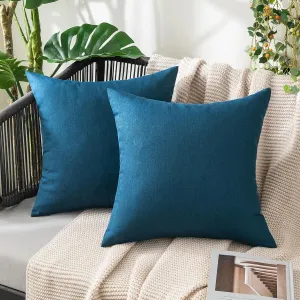 MIULEE Pack of 2 Decorative Outdoor Solid Waterproof Throw Pillow Covers Faux Linen Garden Farmhouse Cushion Cases for Patio Tent Balcony Couch Sofa 20x20 inch Blue