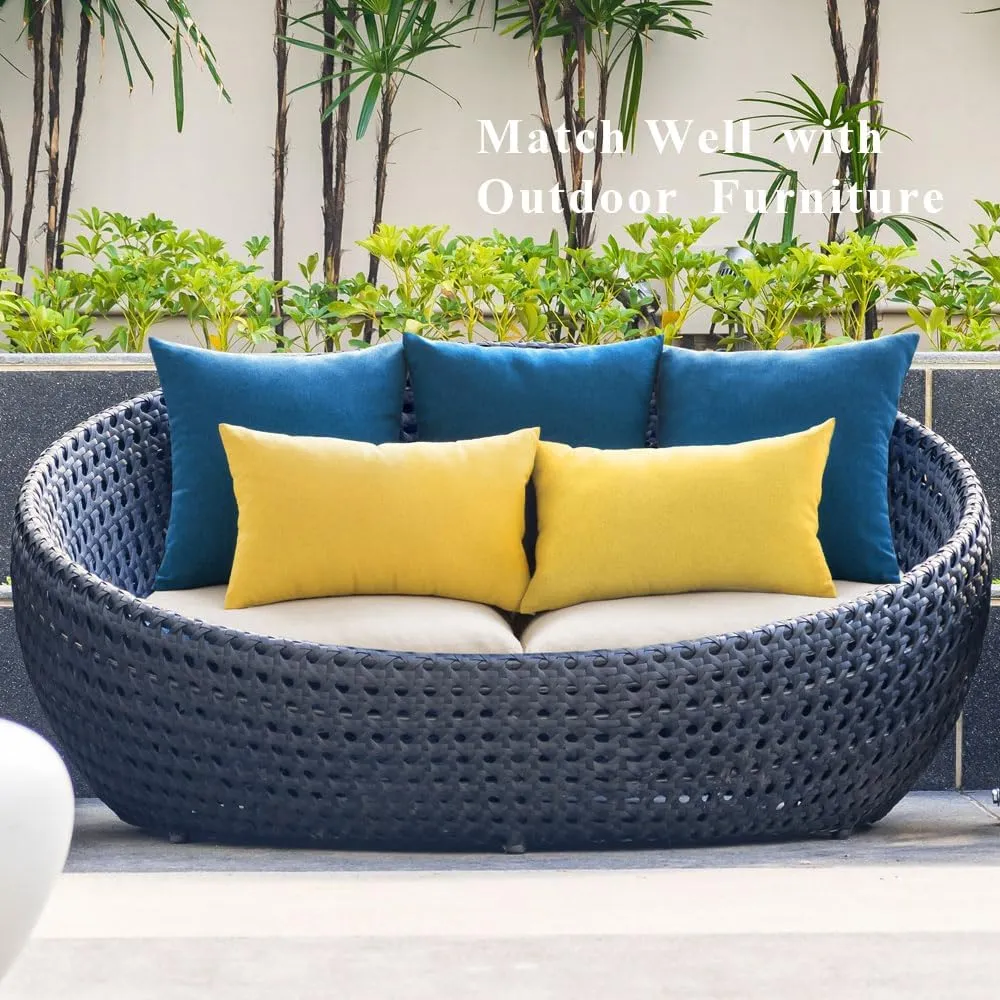 MIULEE Pack of 2 Decorative Outdoor Solid Waterproof Throw Pillow Covers Faux Linen Garden Farmhouse Cushion Cases for Patio Tent Balcony Couch Sofa 20x20 inch Blue