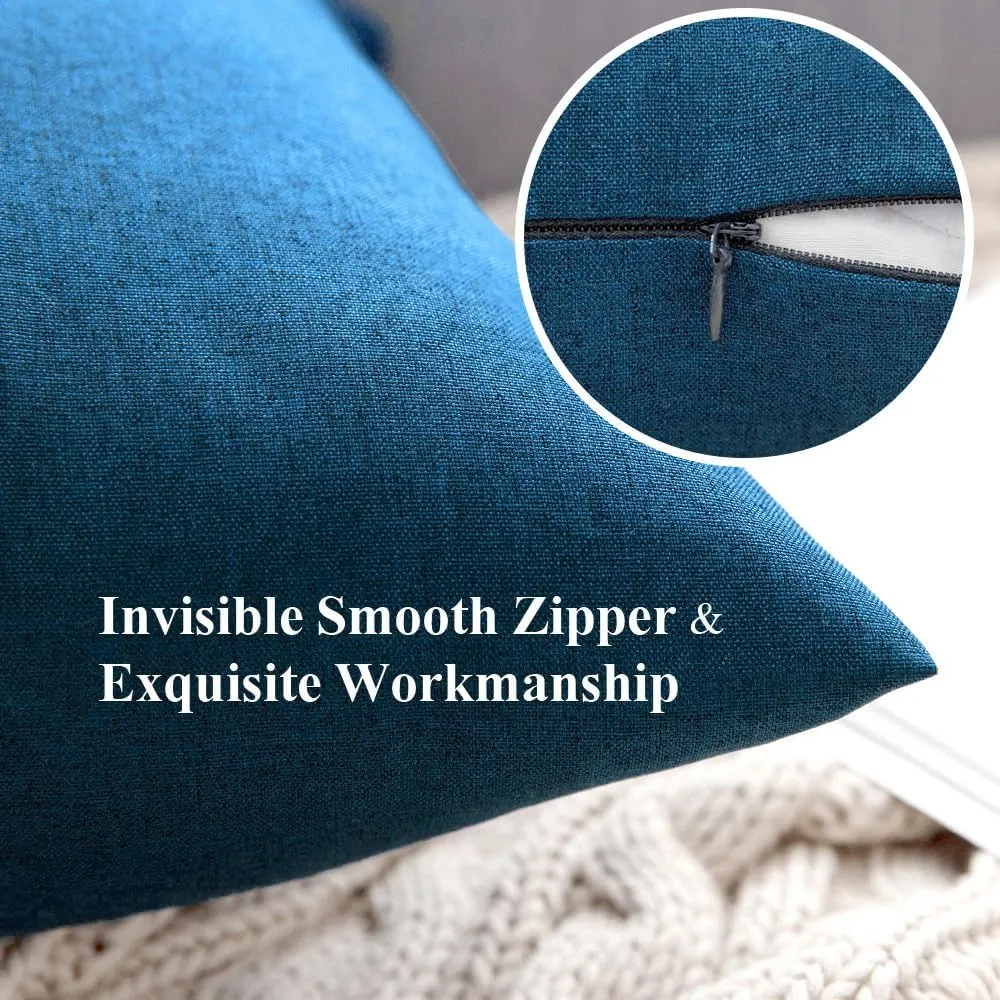 MIULEE Pack of 2 Decorative Outdoor Solid Waterproof Throw Pillow Covers Faux Linen Garden Farmhouse Cushion Cases for Patio Tent Balcony Couch Sofa 20x20 inch Blue