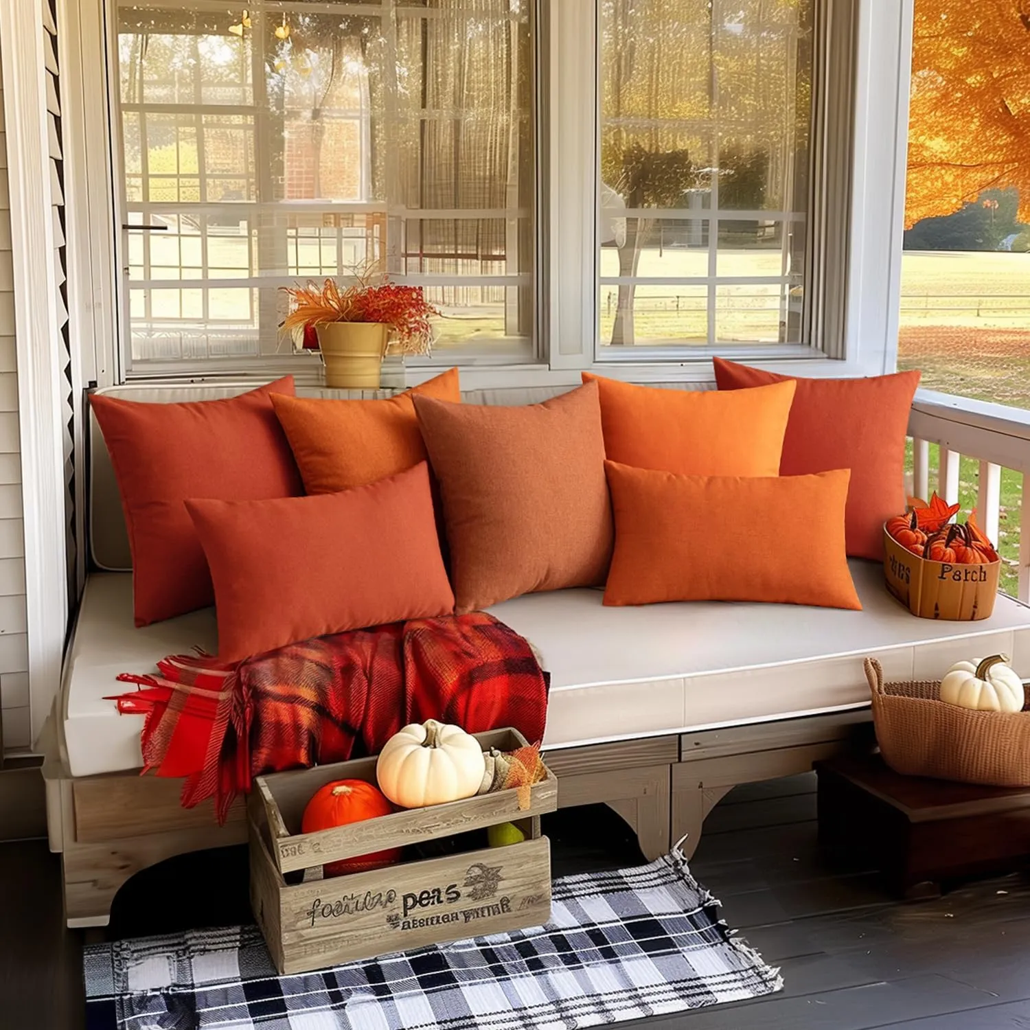 MIULEE Pack of 2 Decorative Outdoor Solid Waterproof Throw Pillow Covers Faux Linen Garden Farmhouse Cushion Cases for Patio Tent Balcony Couch Sofa 20x20 inch Bright Orange