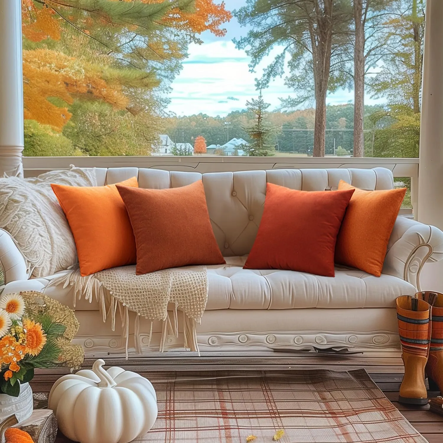 MIULEE Pack of 2 Decorative Outdoor Solid Waterproof Throw Pillow Covers Faux Linen Garden Farmhouse Cushion Cases for Patio Tent Balcony Couch Sofa 20x20 inch Bright Orange