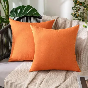MIULEE Pack of 2 Decorative Outdoor Solid Waterproof Throw Pillow Covers Faux Linen Garden Farmhouse Cushion Cases for Patio Tent Balcony Couch Sofa 20x20 inch Bright Orange