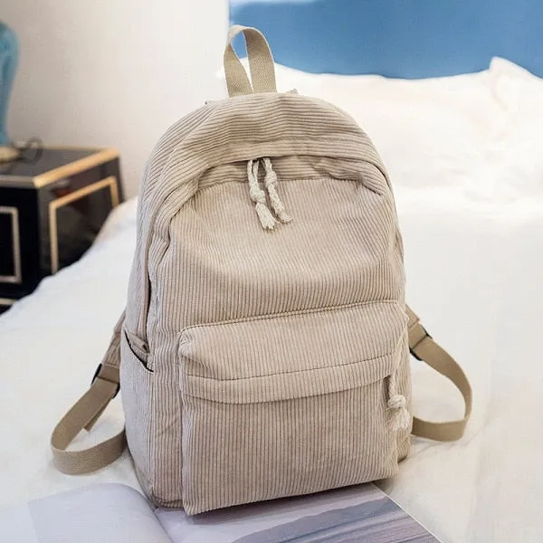 Miyahouse Preppy Style Soft Fabric Backpack Female Corduroy Design School Backpack