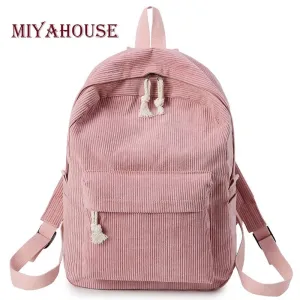 Miyahouse Preppy Style Soft Fabric Backpack Female Corduroy Design School Backpack