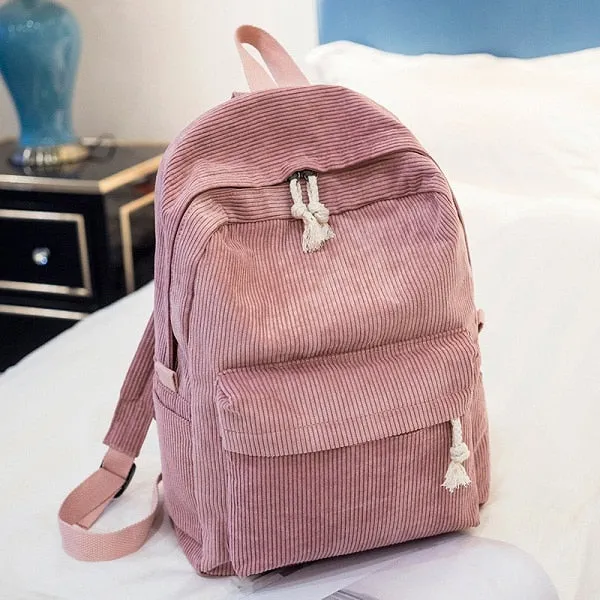 Miyahouse Preppy Style Soft Fabric Backpack Female Corduroy Design School Backpack