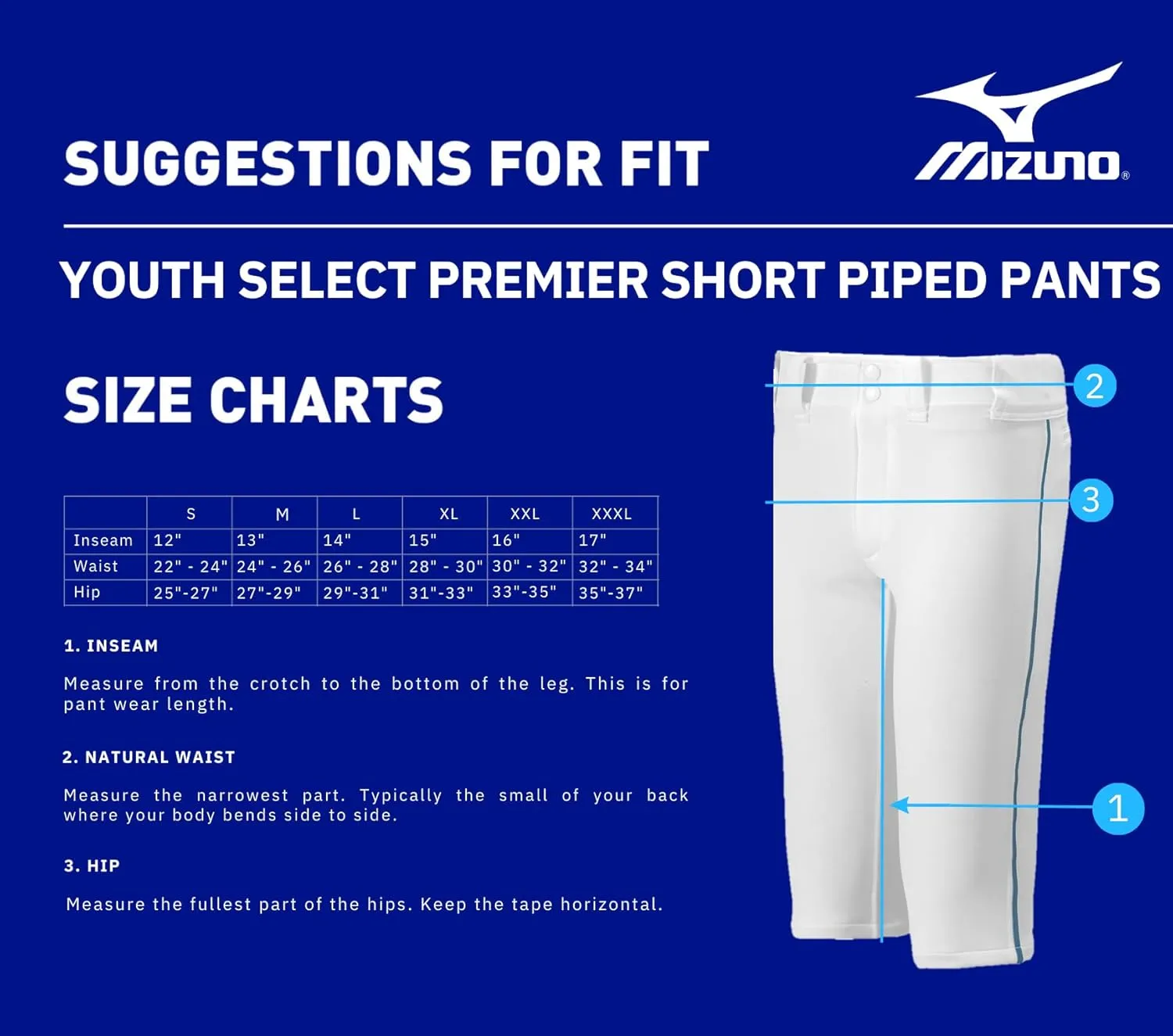 Mizuno Youth Premier Piped Short Baseball Pant