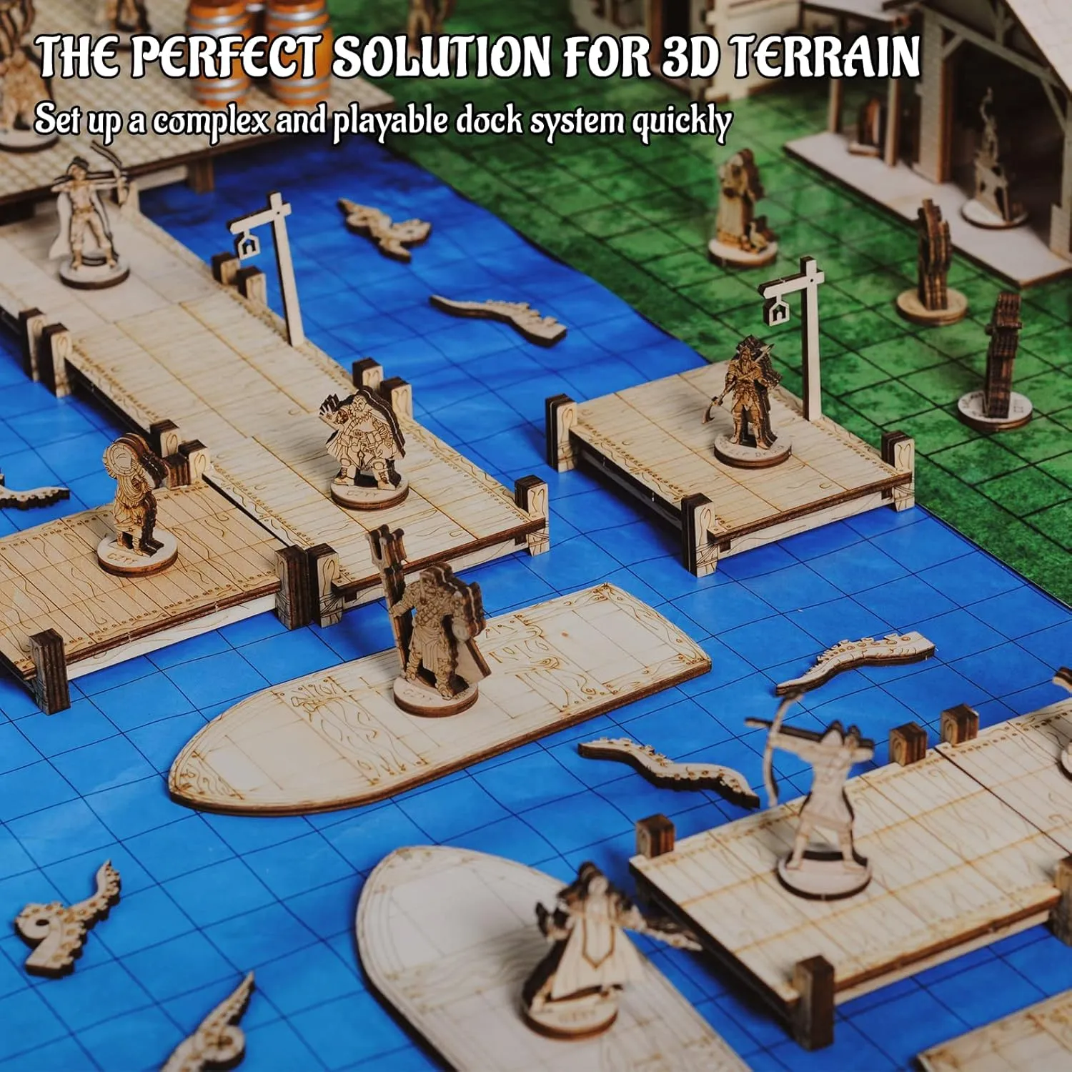 Modular Bridge, Dock, Walkway Basic Set 7PCS Wood Laser Cut Dungeon Terrain for D&D, Pathfinder, Dungeons & Dragons and Other Tabletop RPG