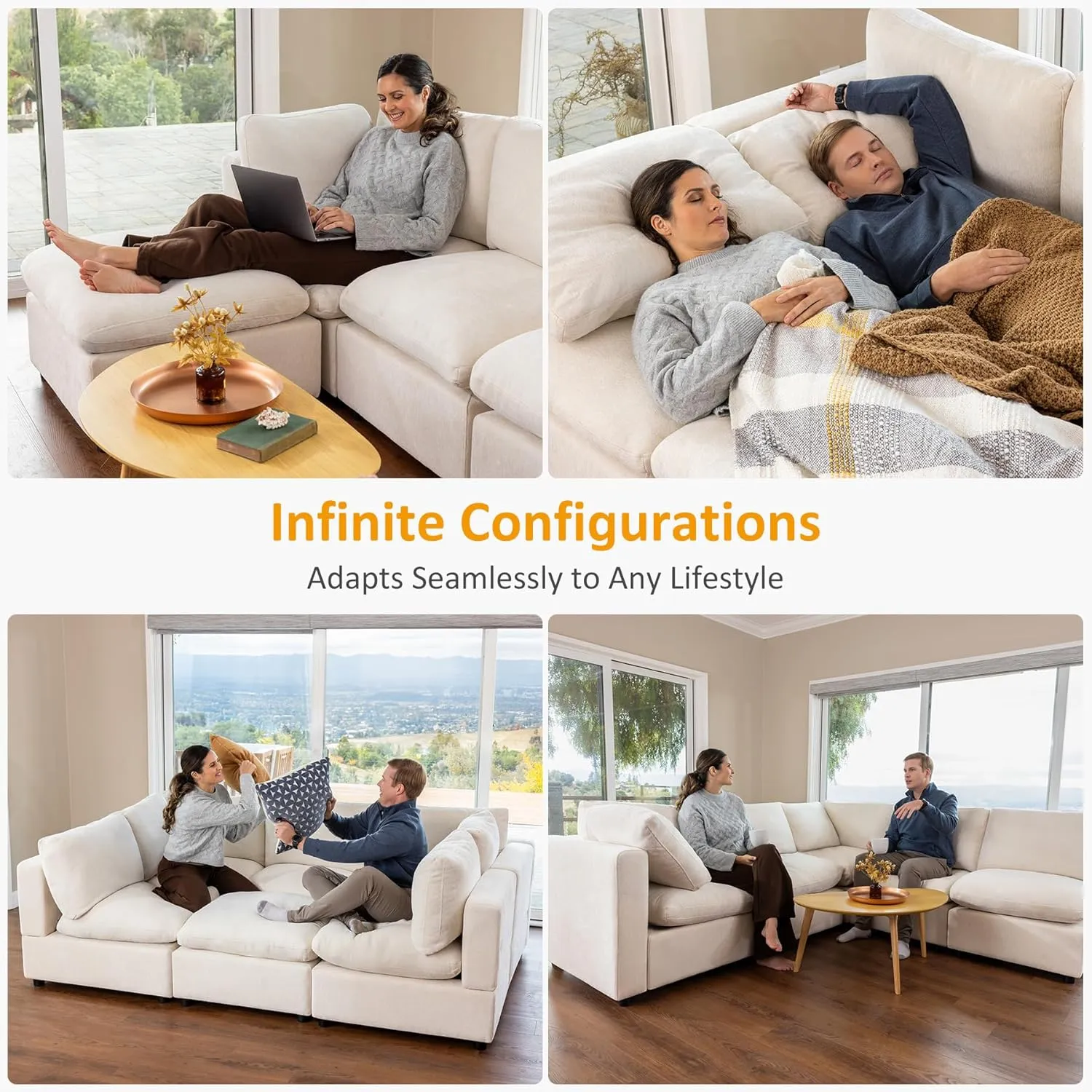 Modular Sectional Sofa, Convertible Sofa Couch Modular Sofa with Ottoman, Sectional Sofas for Living Room Small Apartments