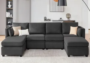 Modular Sectional Sofa with Storage, U Shaped Sectional Couch for Living Room, Convertible Modular Sofa Couch with Ottomans, High Supportive & Soft Sponge, 6 Seat, Darkgrey