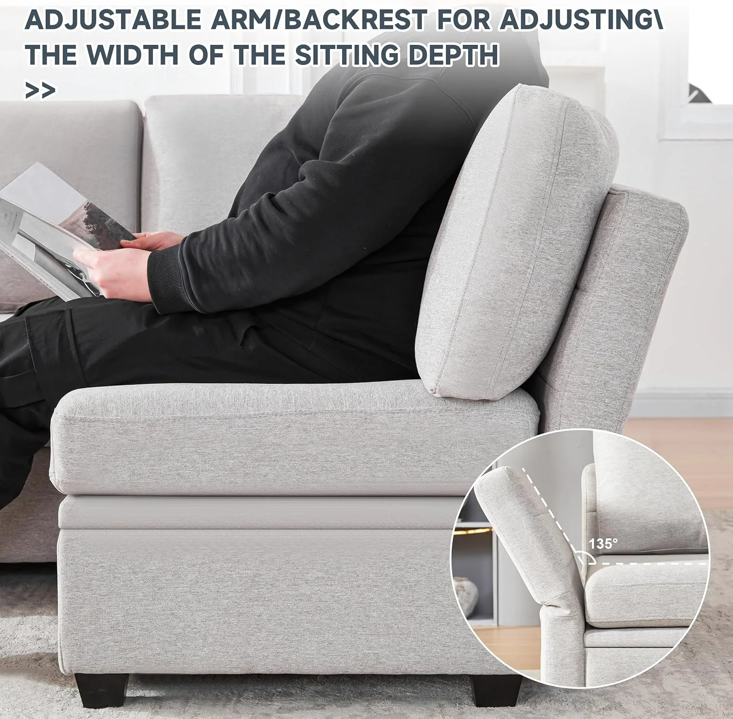 Modular Sectional Sofa with Storage, U Shaped Sectional Couch for Living Room, Convertible Modular Sofa Couch with Ottomans, High Supportive & Soft Sponge, 6 Seat, Grey