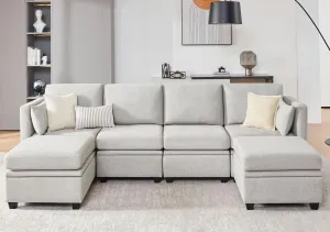 Modular Sectional Sofa with Storage, U Shaped Sectional Couch for Living Room, Convertible Modular Sofa Couch with Ottomans, High Supportive & Soft Sponge, 6 Seat, Grey