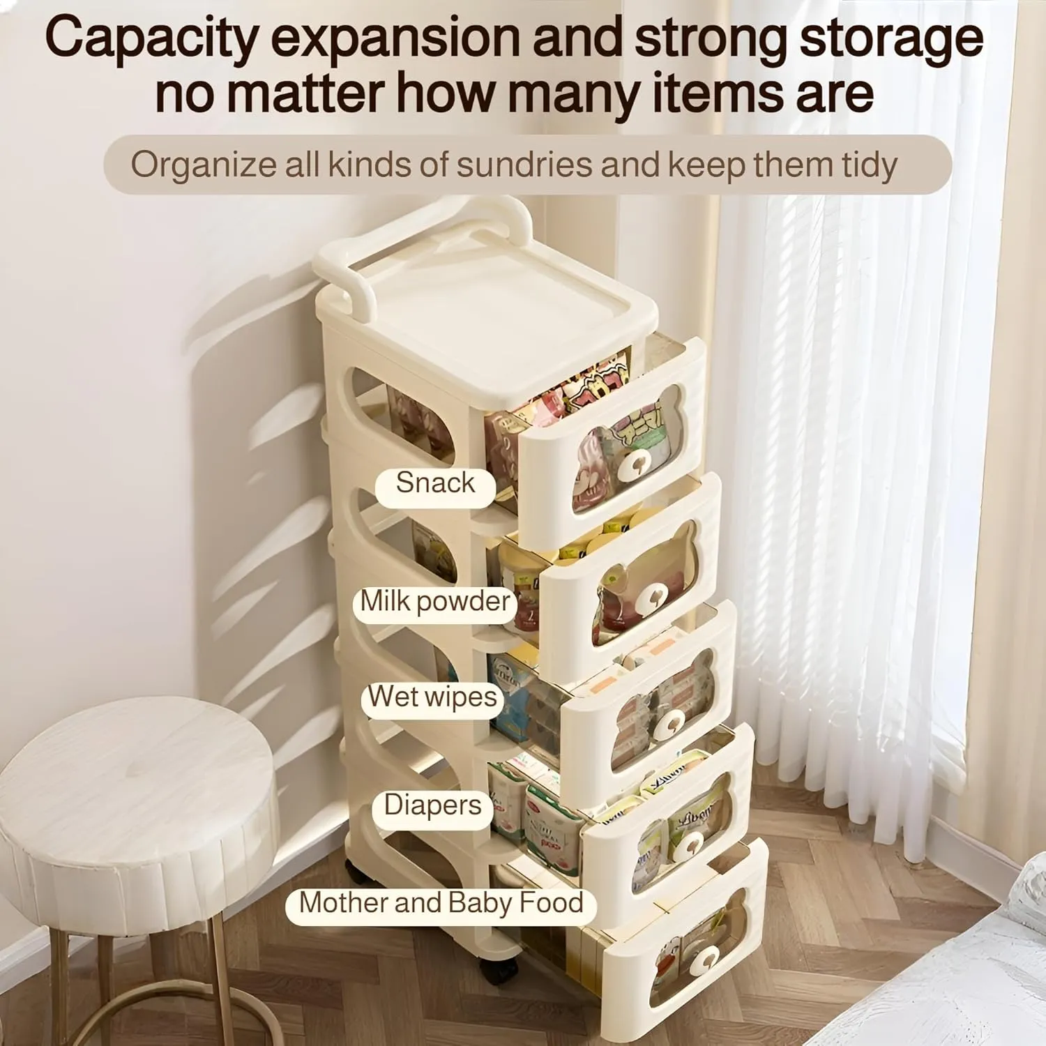 [Mokcoliy]Large Capacity Plastic Storage Box with Drawers | Easy Assembly Caster Wheels | Closet Organizer for Clothes, Toys, Kids Room