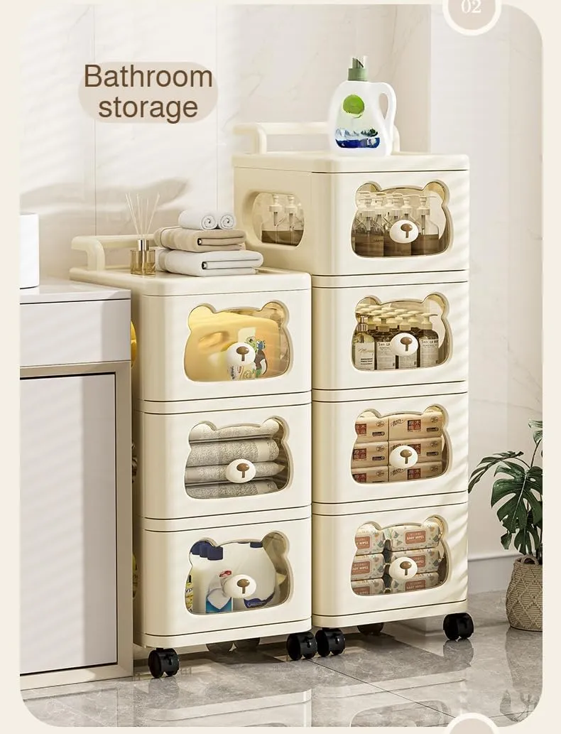[Mokcoliy]Large Capacity Plastic Storage Box with Drawers | Easy Assembly Caster Wheels | Closet Organizer for Clothes, Toys, Kids Room