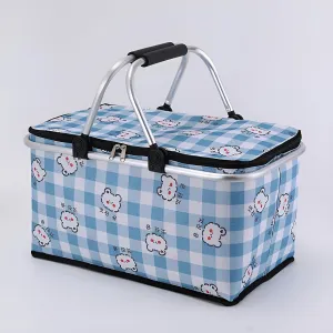 [Mokcoliy]【Portable Thermal Picnic Basket】 Foldable Outdoor Cooler【Aluminum Tube Frame】 with Multi-Compartment Design,Waterproof Camping Essential for Picnics,Tailgating,Boating(47x27x23cm Compact)