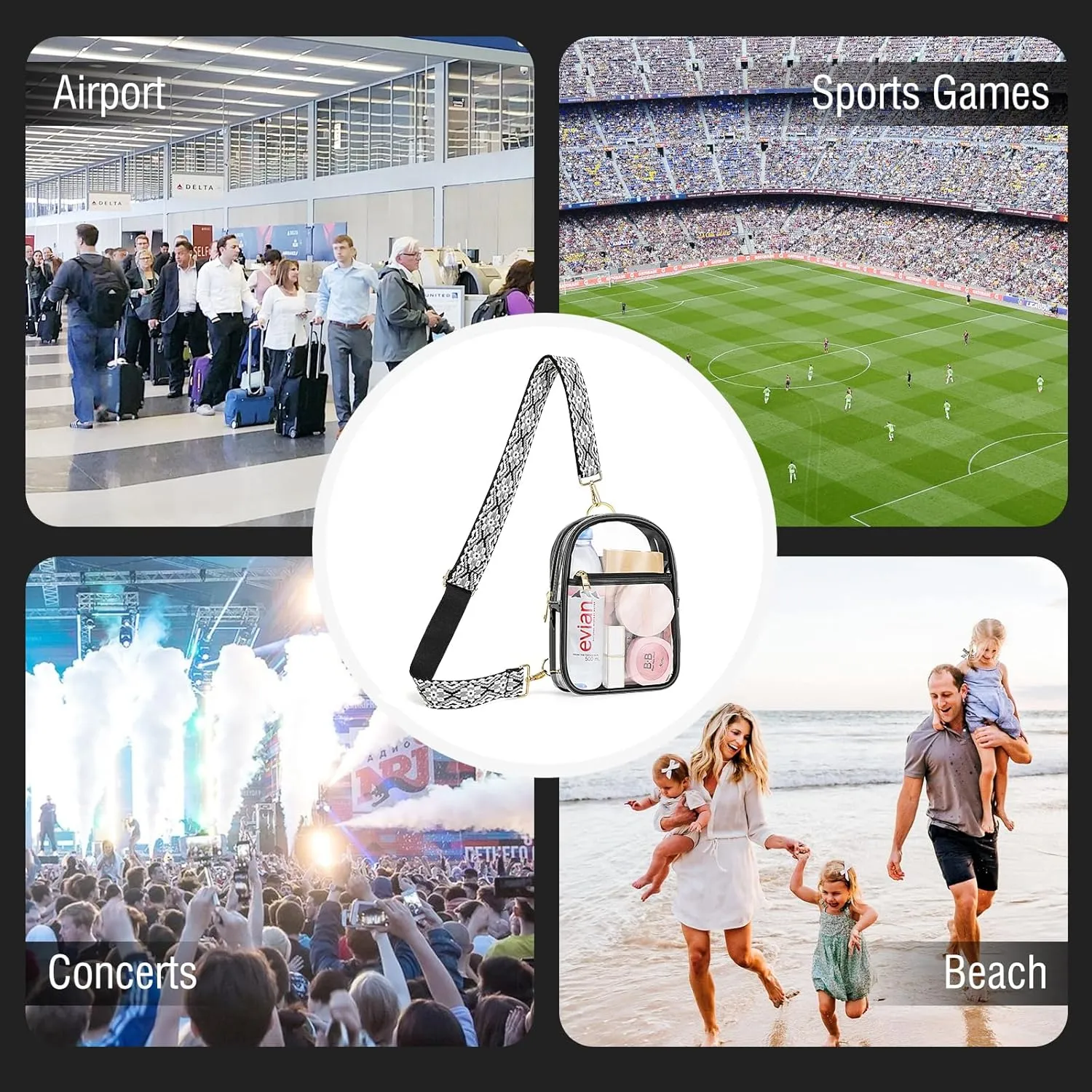 MoKo Clear Bag Stadium Approved - Multi Pockets Clear Sling Purse Crossbody Bag with Adjustable Shoulder Strap