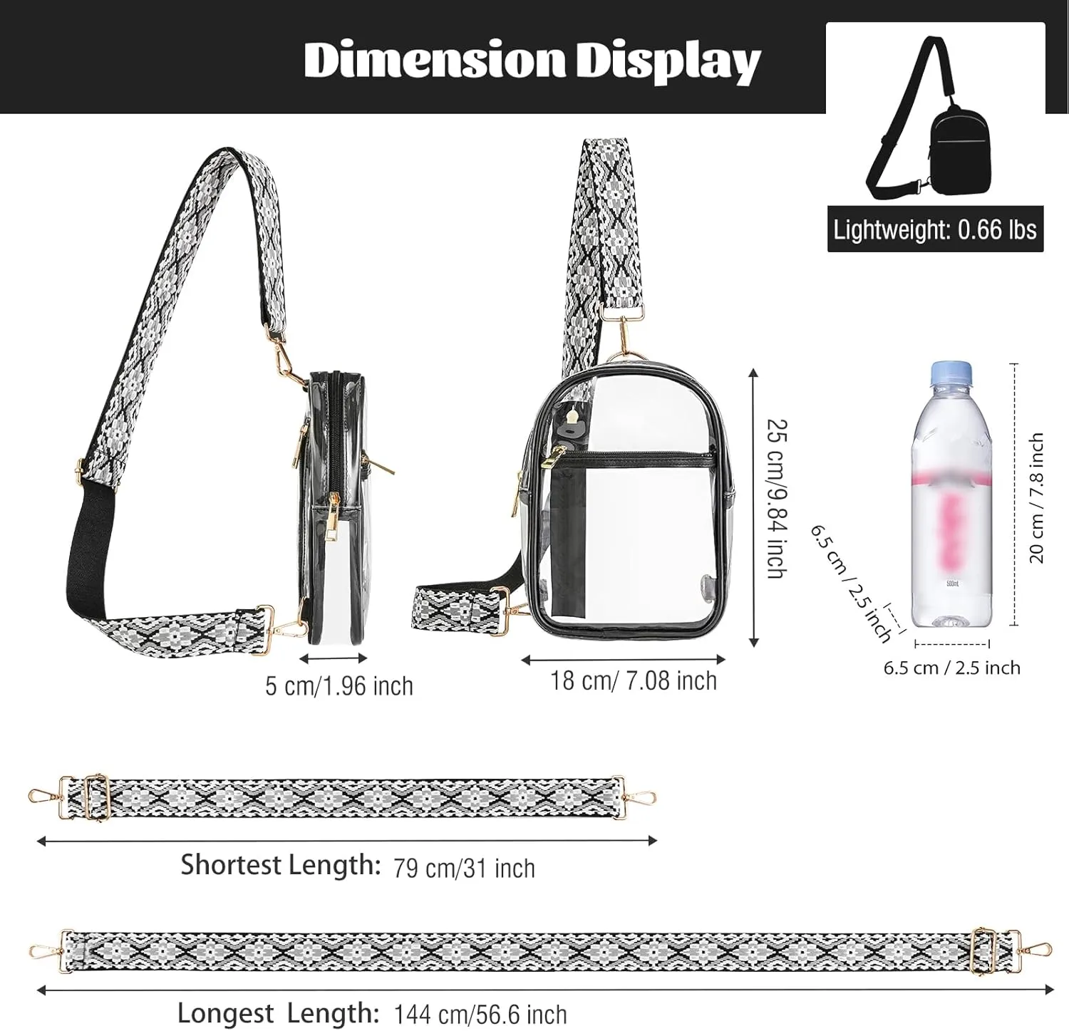 MoKo Clear Bag Stadium Approved - Multi Pockets Clear Sling Purse Crossbody Bag with Adjustable Shoulder Strap