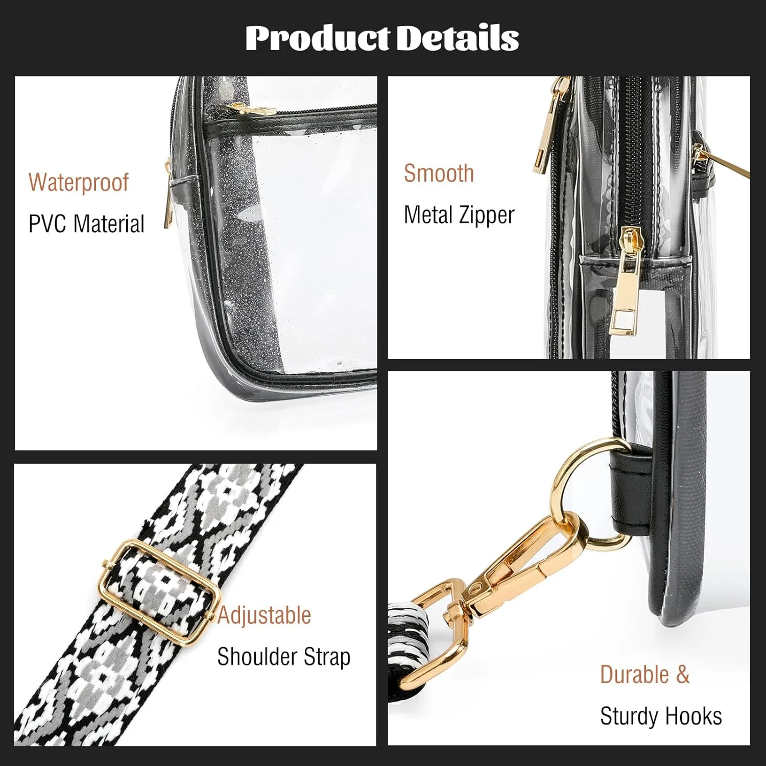 MoKo Clear Bag Stadium Approved - Multi Pockets Clear Sling Purse Crossbody Bag with Adjustable Shoulder Strap