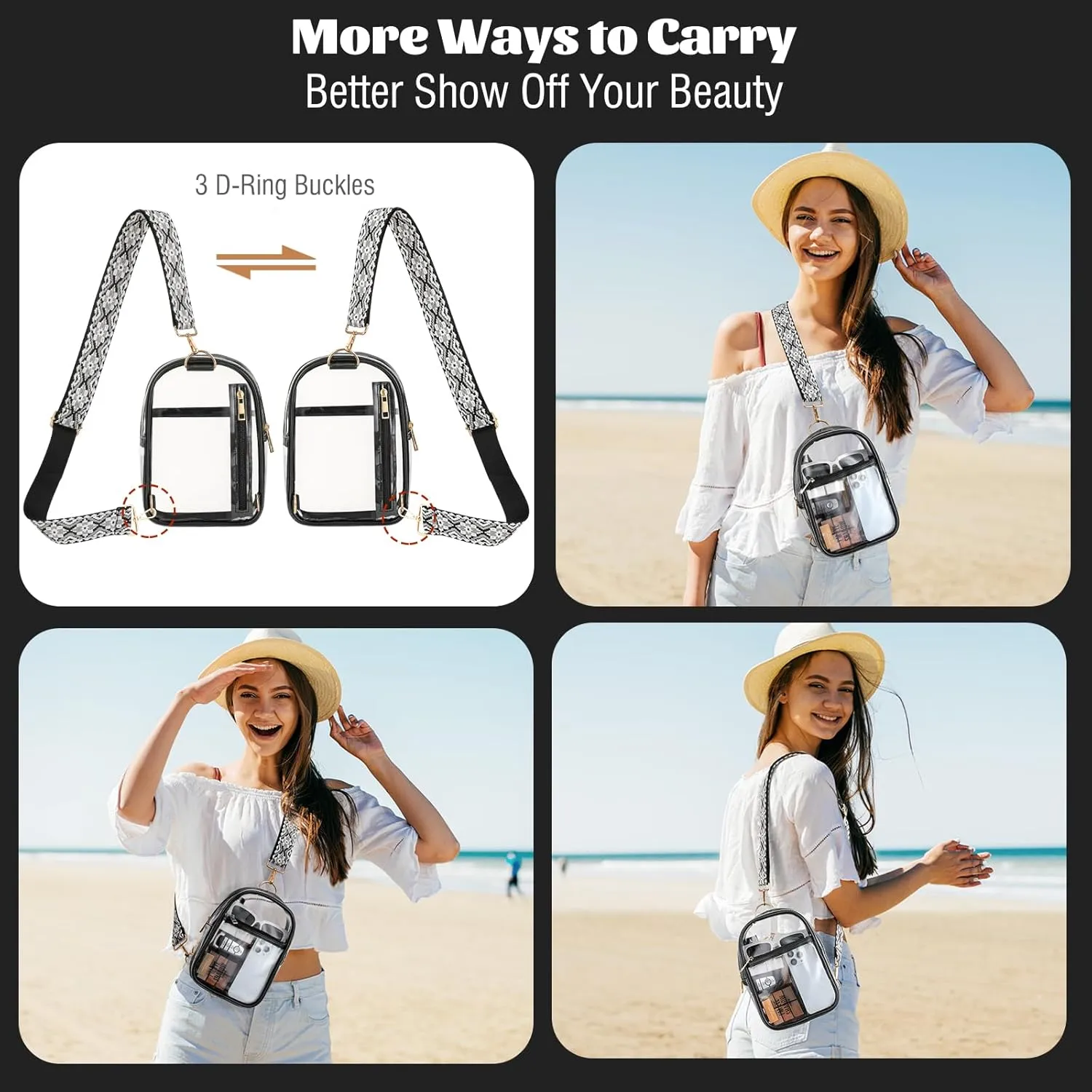 MoKo Clear Bag Stadium Approved - Multi Pockets Clear Sling Purse Crossbody Bag with Adjustable Shoulder Strap