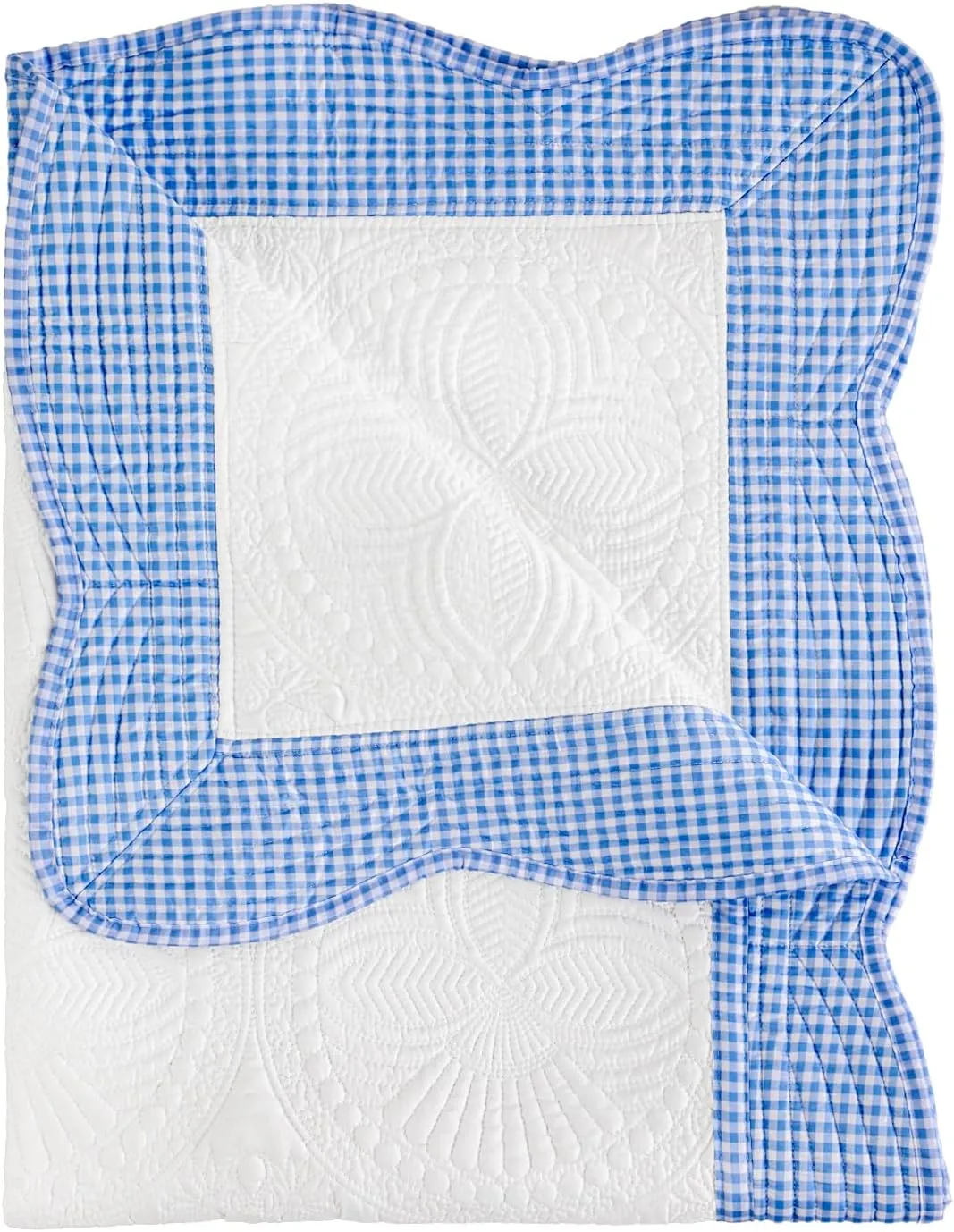 MONOBLANKS Baby Quilt Personlized Monogram Lightweight Embossed Scalloped Throw Blanket Four Seasons (Blue Gingham)