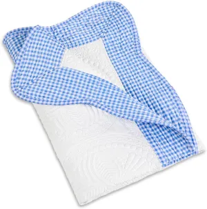 MONOBLANKS Baby Quilt Personlized Monogram Lightweight Embossed Scalloped Throw Blanket Four Seasons (Blue Gingham)