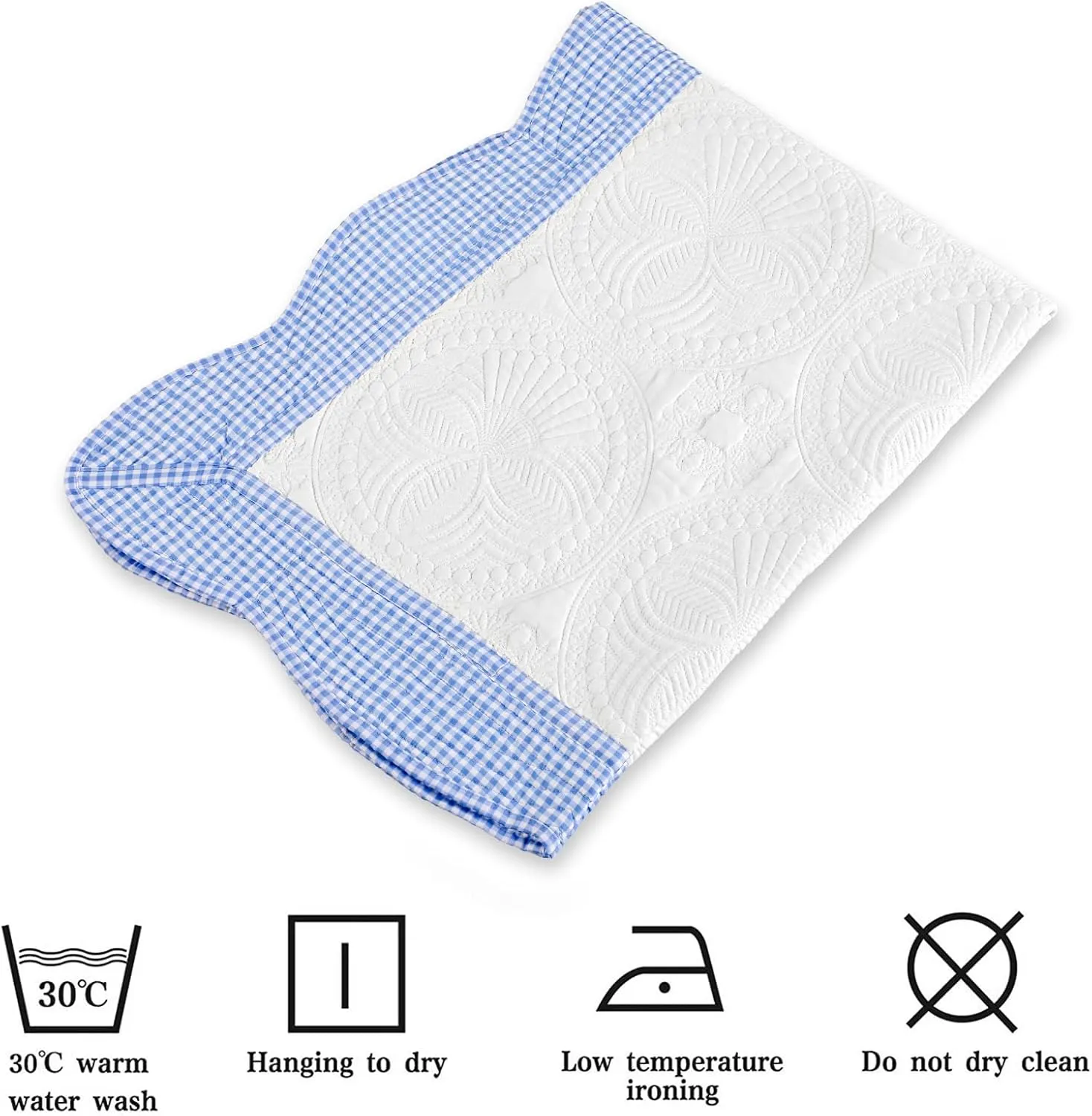 MONOBLANKS Baby Quilt Personlized Monogram Lightweight Embossed Scalloped Throw Blanket Four Seasons (Blue Gingham)