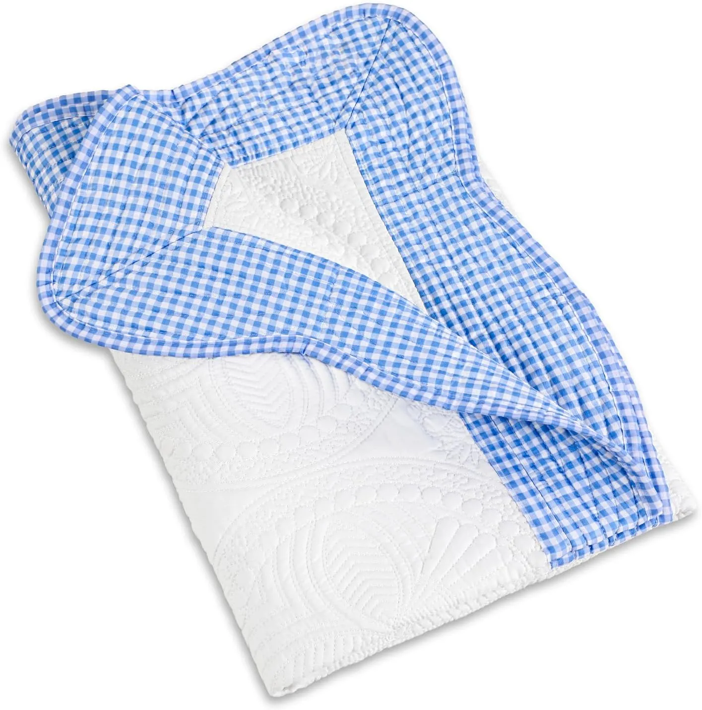 MONOBLANKS Baby Quilt Personlized Monogram Lightweight Embossed Scalloped Throw Blanket Four Seasons (Blue Gingham)