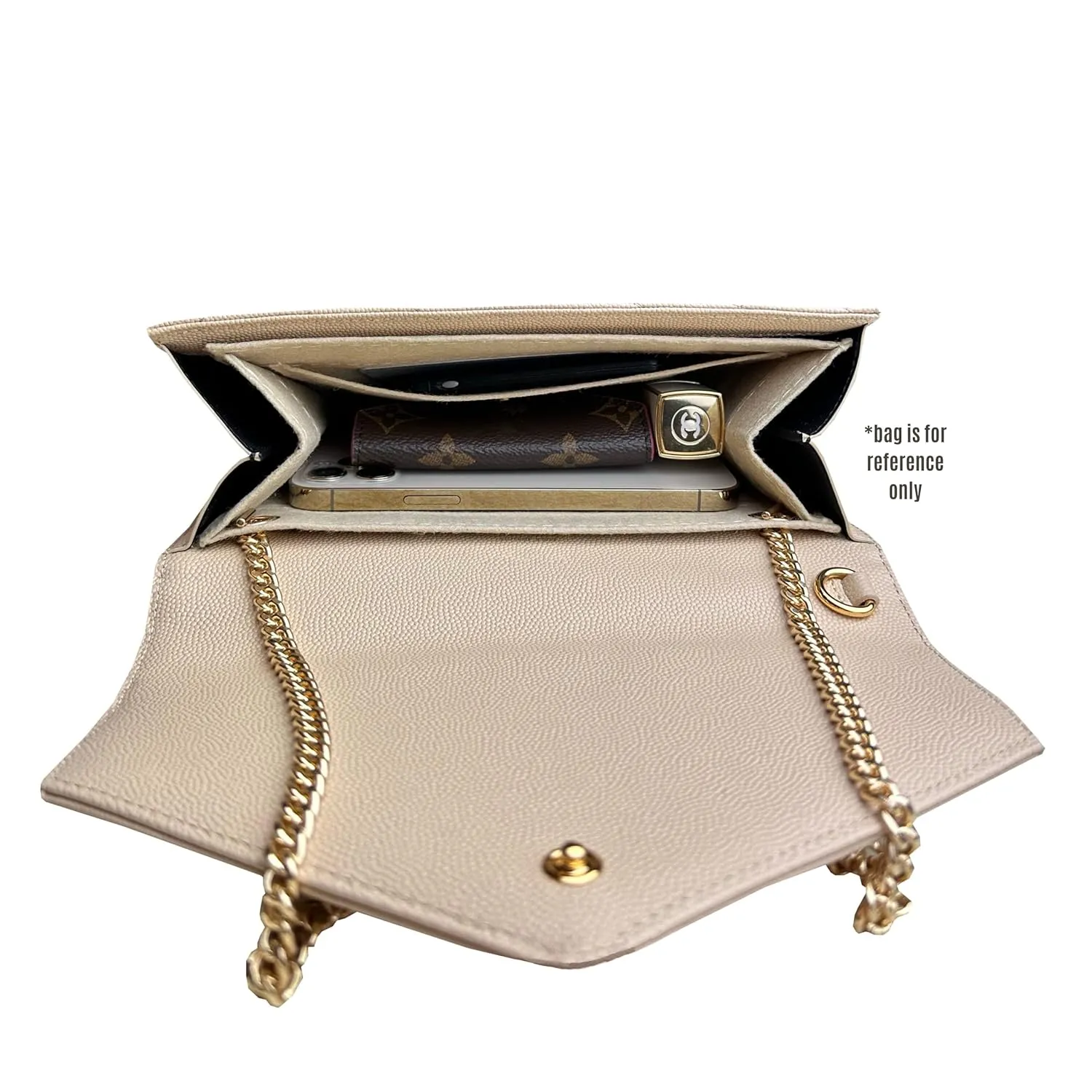 Monogram Clutch Conversion Kit with Gold Chain Wristlet Insert Wallet on Chain Cassandre Clutch Insert (Black, Chain 7 - Gold)