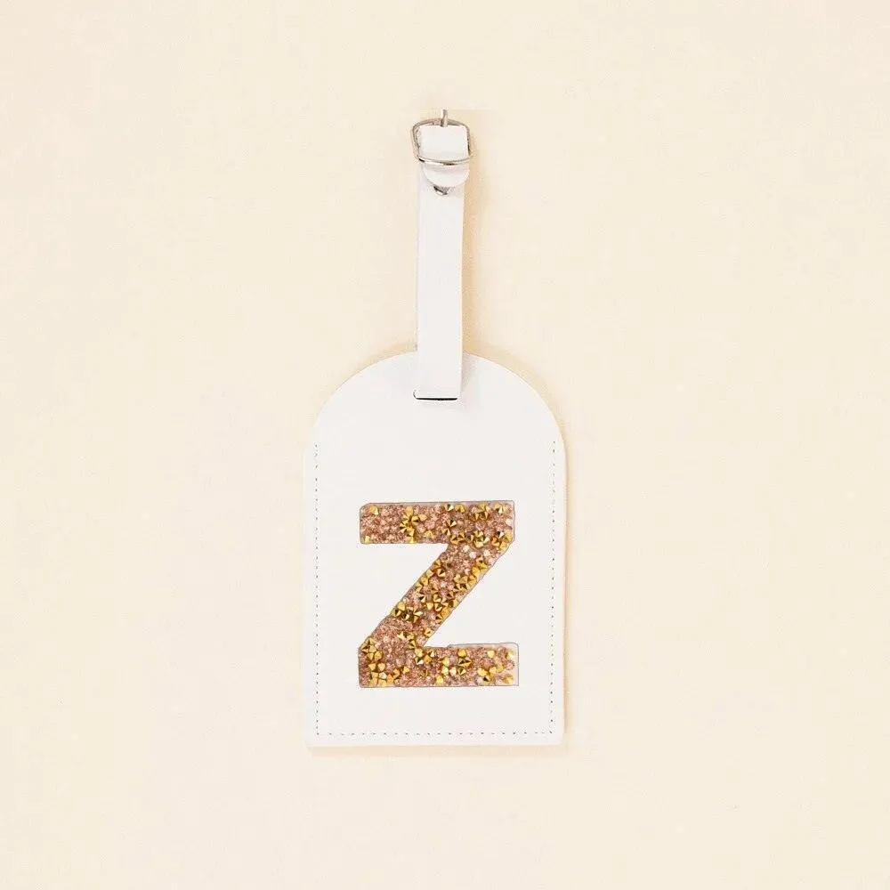 monogram rhinestone luggage tag (white/gold)