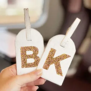 monogram rhinestone luggage tag (white/gold)