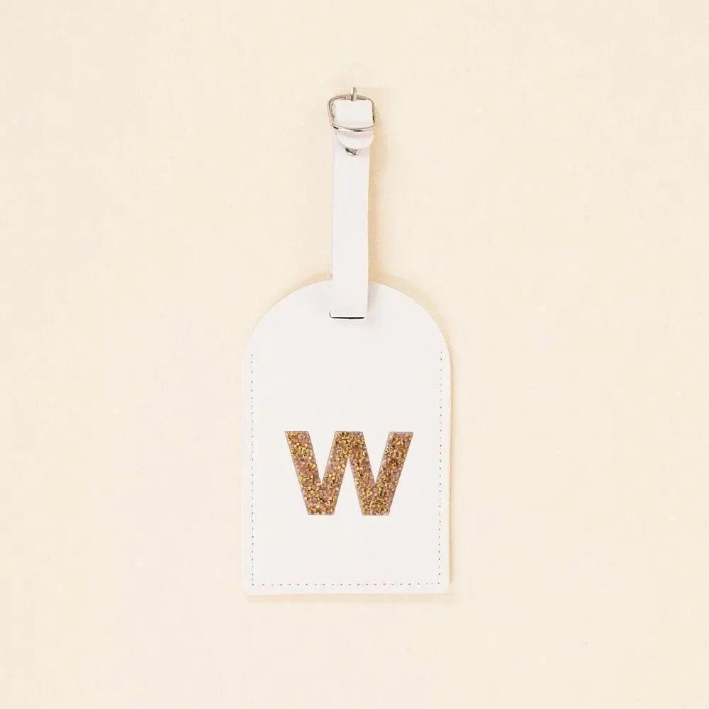 monogram rhinestone luggage tag (white/gold)