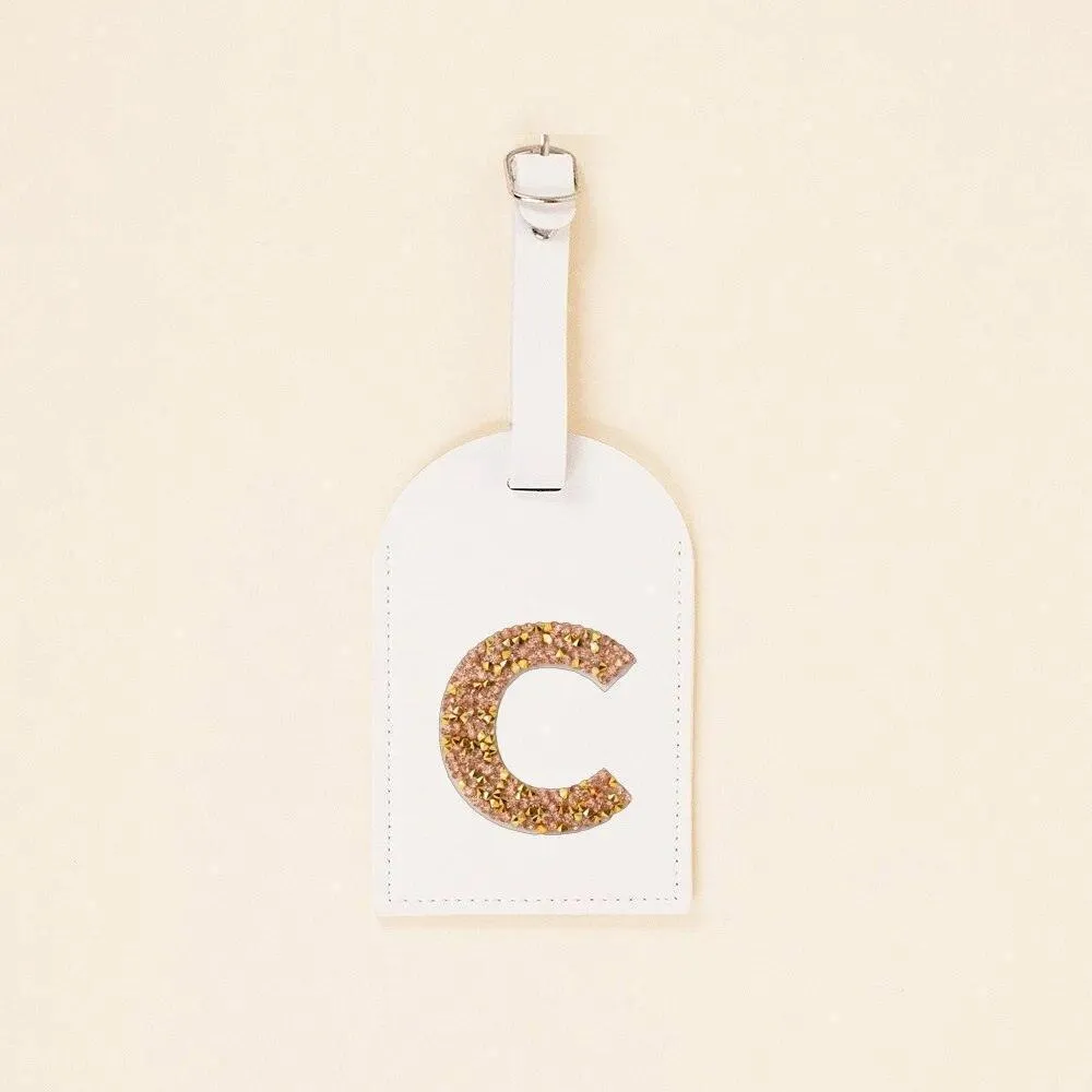monogram rhinestone luggage tag (white/gold)