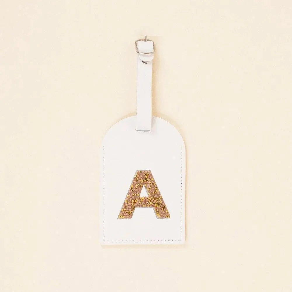 monogram rhinestone luggage tag (white/gold)