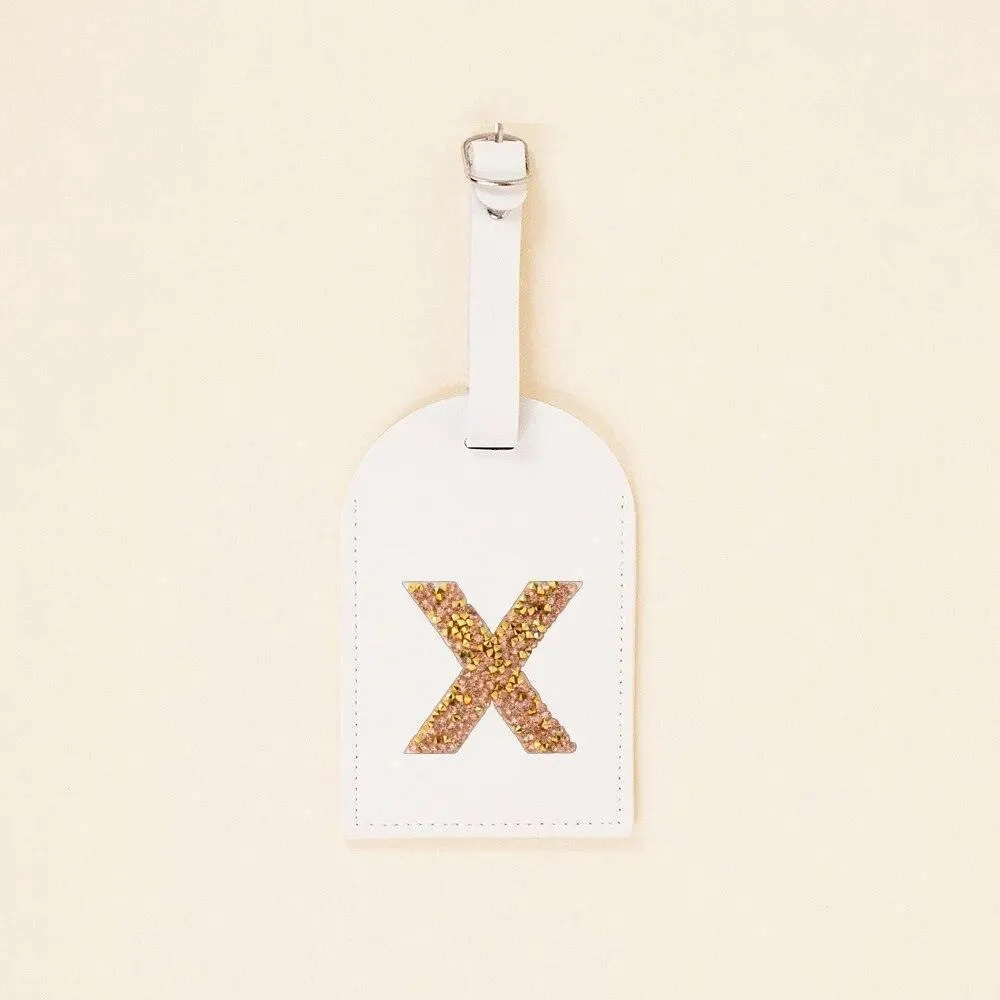 monogram rhinestone luggage tag (white/gold)