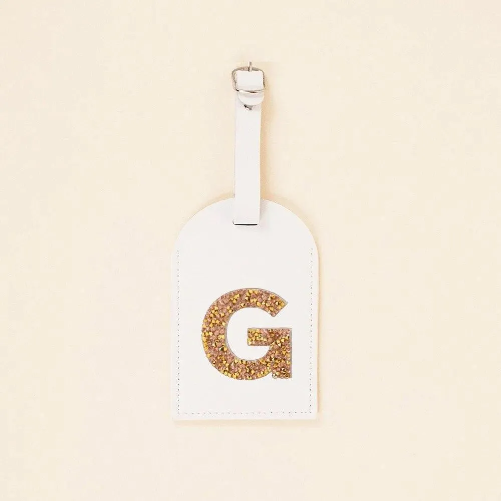 monogram rhinestone luggage tag (white/gold)