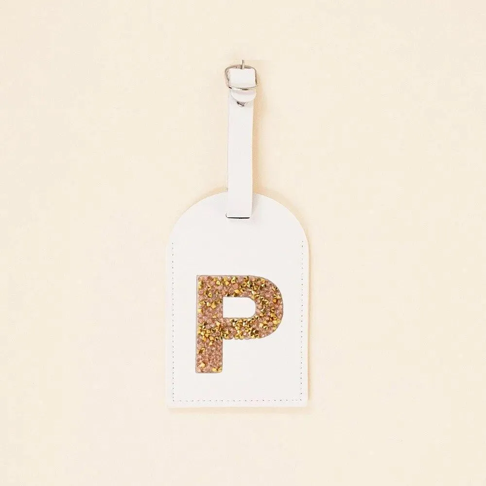 monogram rhinestone luggage tag (white/gold)