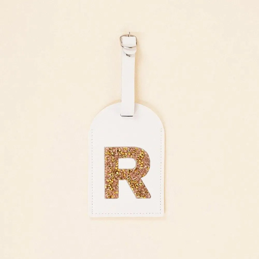 monogram rhinestone luggage tag (white/gold)