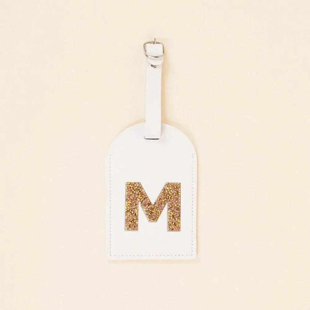 monogram rhinestone luggage tag (white/gold)