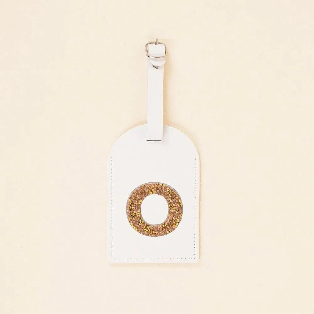 monogram rhinestone luggage tag (white/gold)