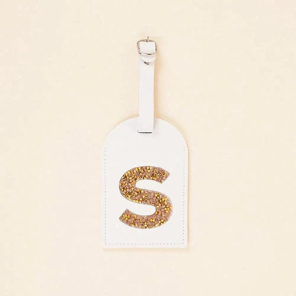 monogram rhinestone luggage tag (white/gold)