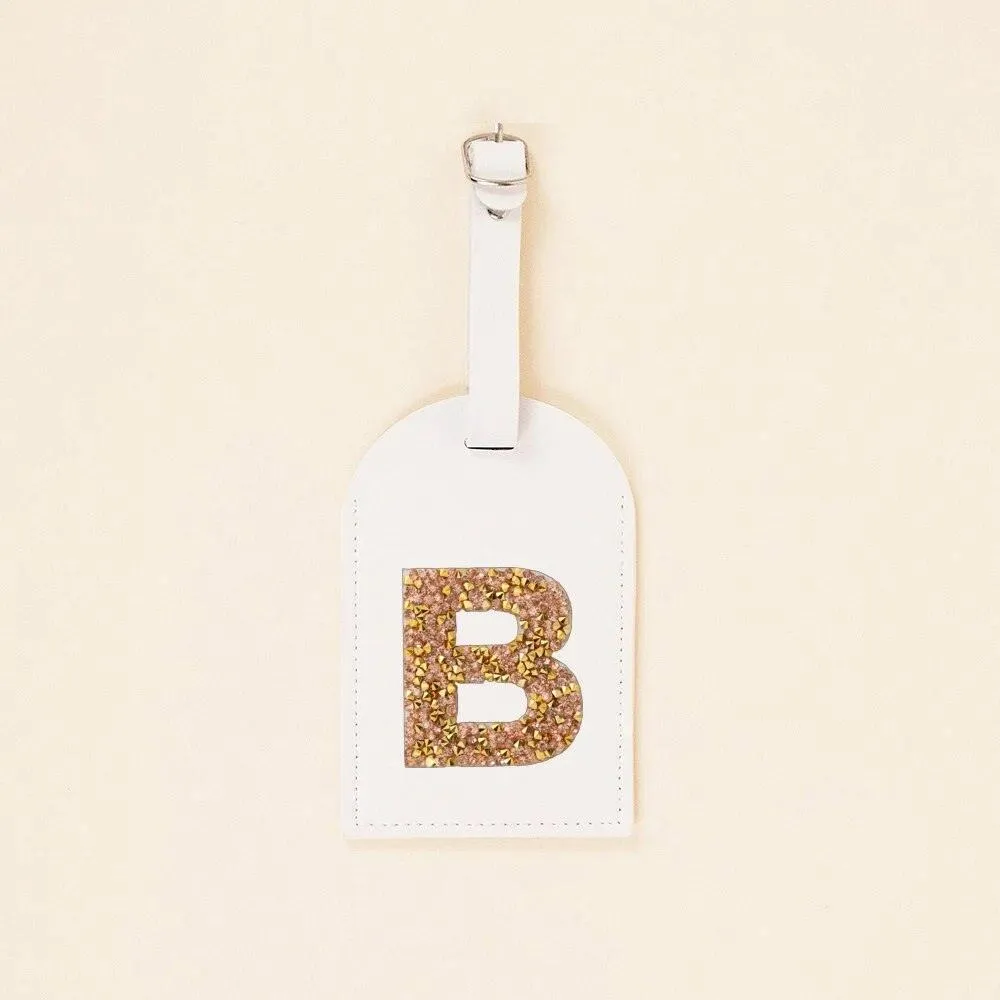 monogram rhinestone luggage tag (white/gold)