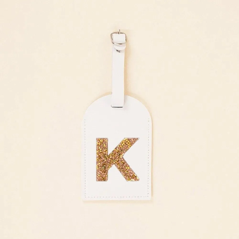 monogram rhinestone luggage tag (white/gold)