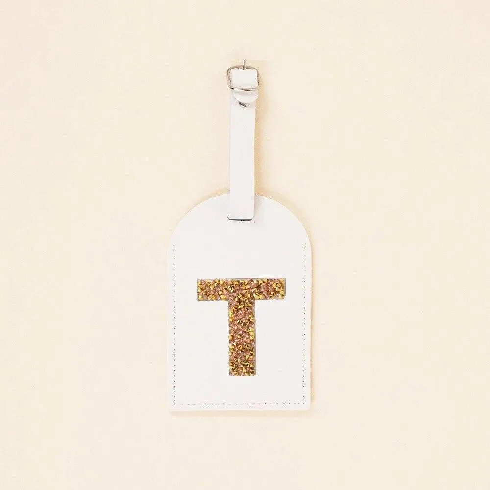 monogram rhinestone luggage tag (white/gold)