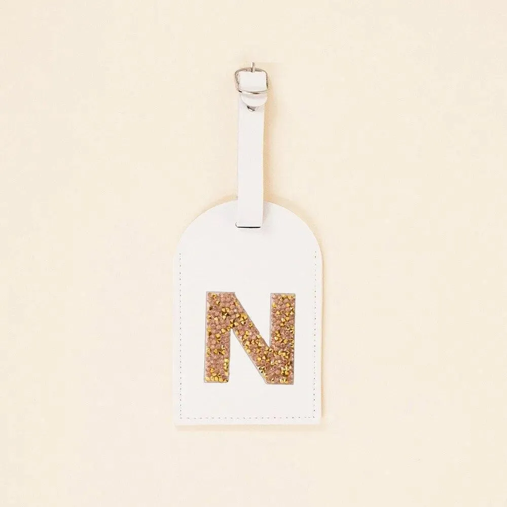 monogram rhinestone luggage tag (white/gold)