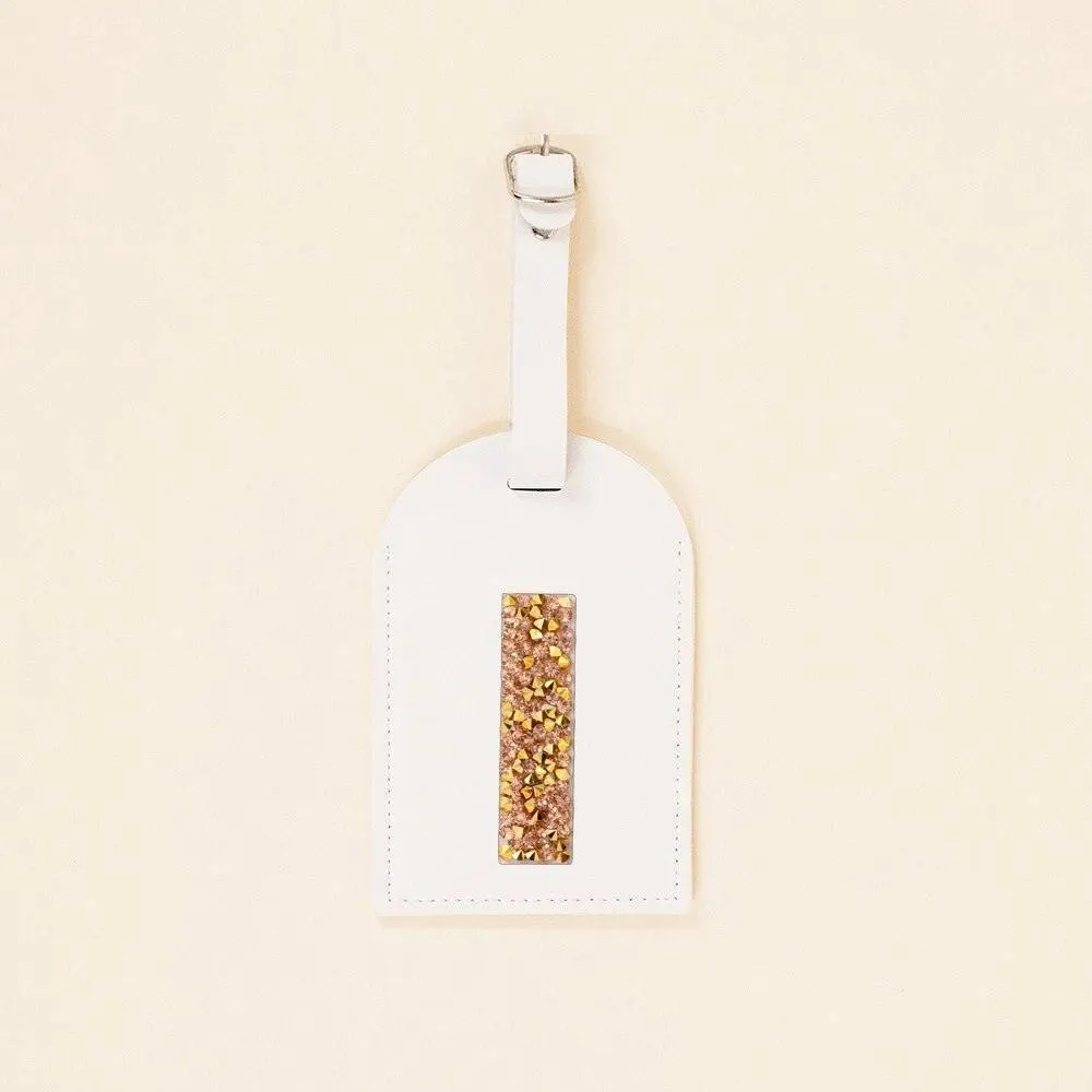 monogram rhinestone luggage tag (white/gold)