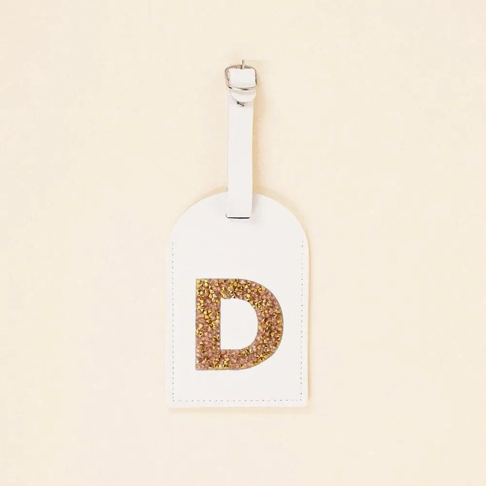 monogram rhinestone luggage tag (white/gold)