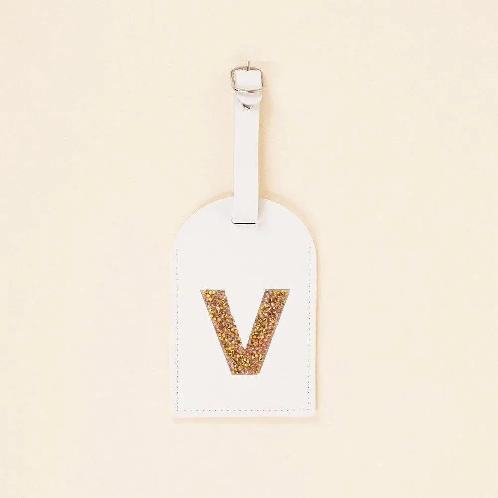 monogram rhinestone luggage tag (white/gold)
