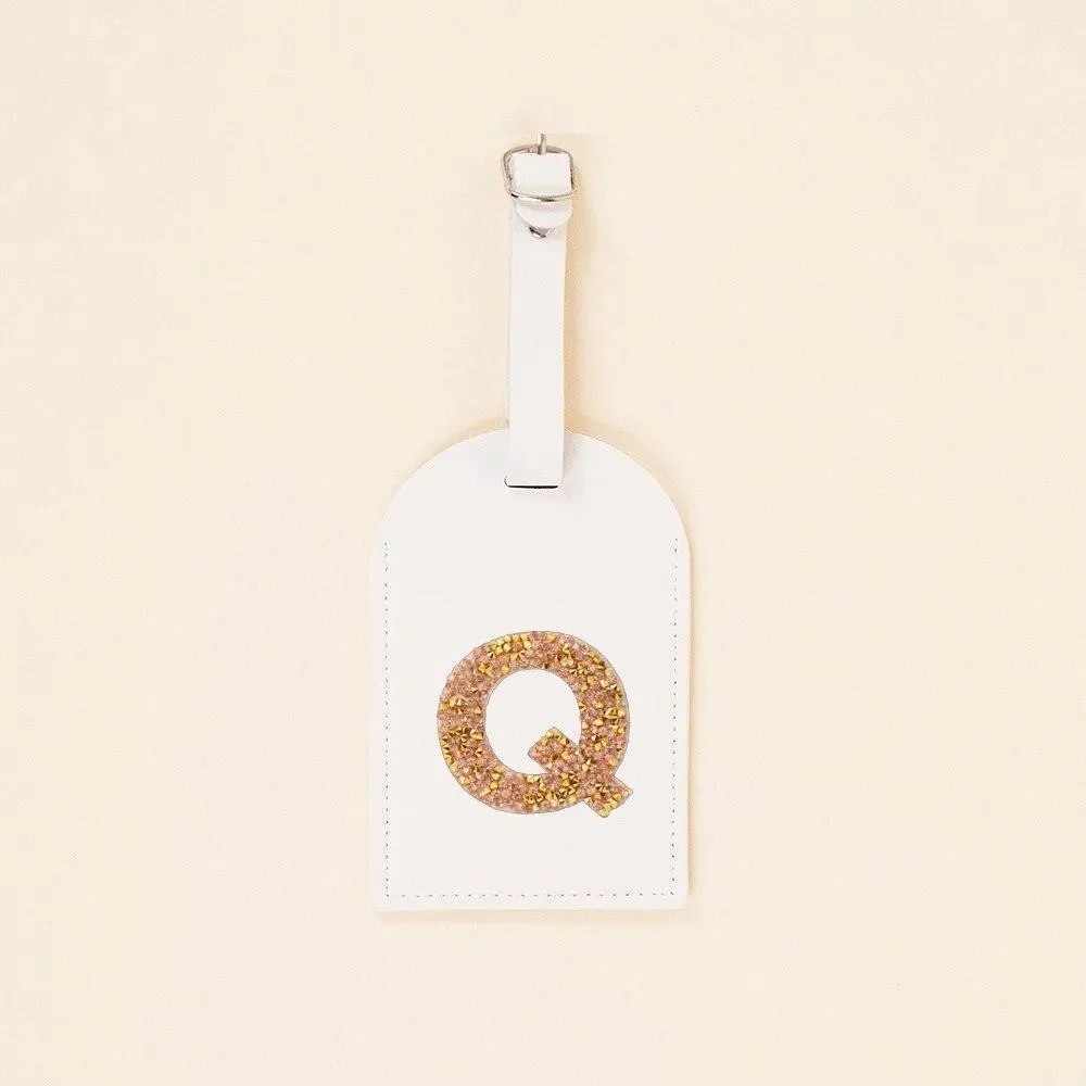monogram rhinestone luggage tag (white/gold)