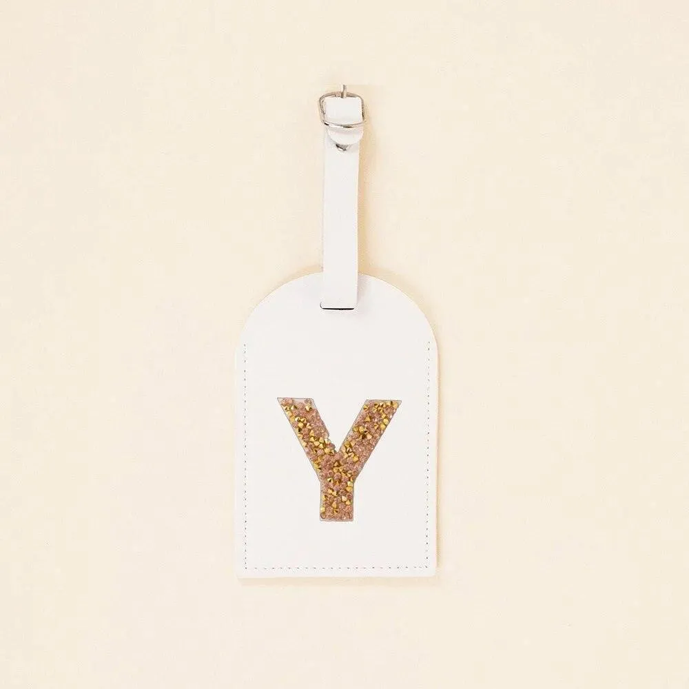 monogram rhinestone luggage tag (white/gold)